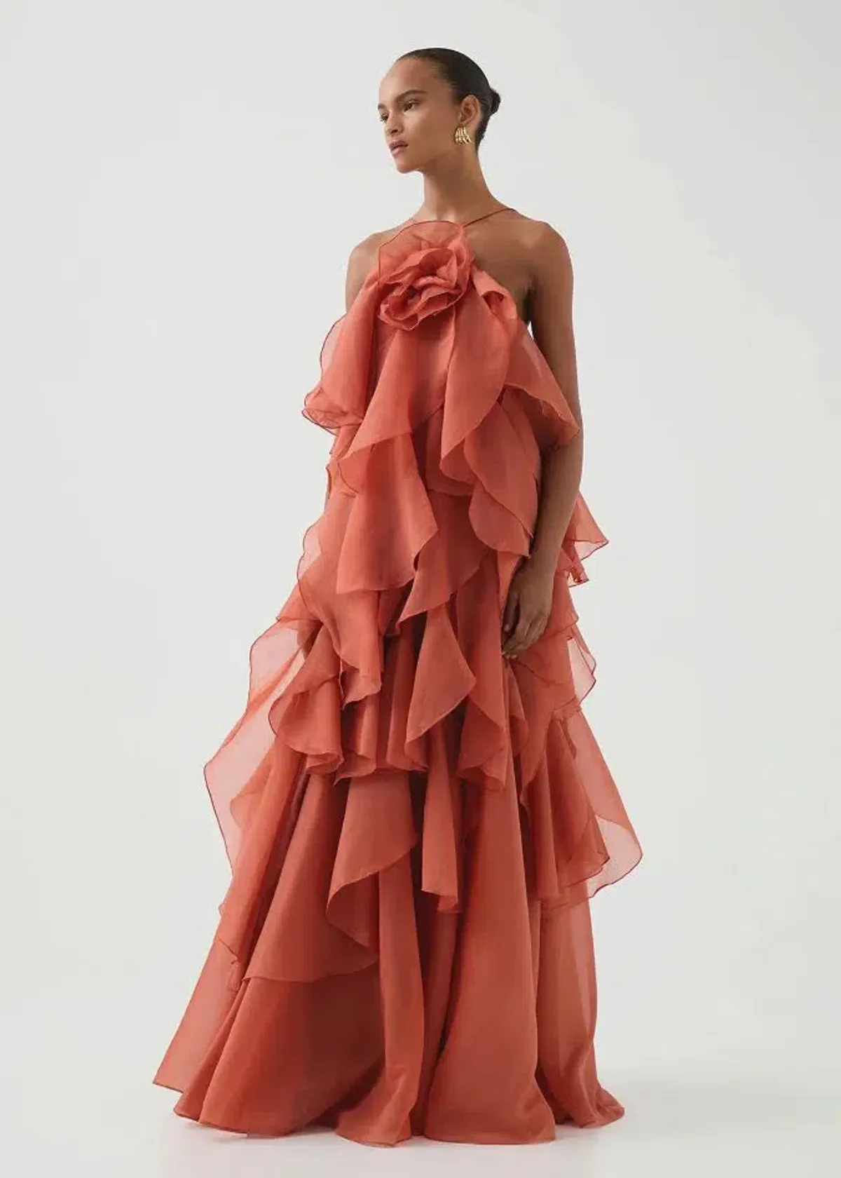 🧡AJE Pandorea Layered Maxi Dress – Size 14 - Clay Coral Orange/Brown Formal Tiered Gown 🧡 - Image 10