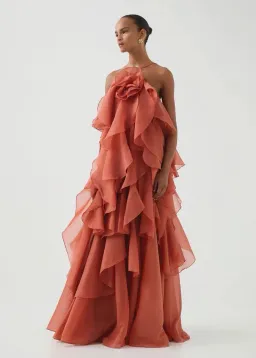🧡AJE Pandorea Layered Maxi Dress – Size 14 - Clay Coral Orange/Brown Formal Tiered Gown 🧡 for rent on The Volte - image 10