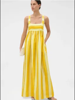 Oroton Slub Silk Striped Sundress Size 14 Strappy Maxi Gown for rent on The Volte - image 1