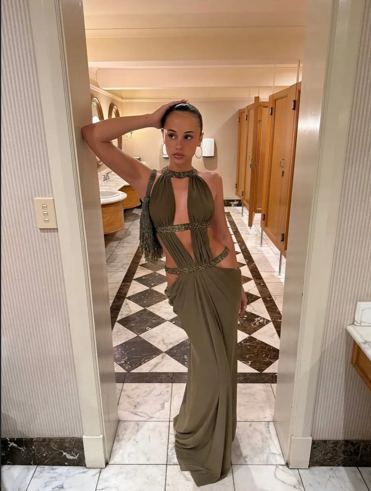 Jaded London 6AM Cut Out Maxi Dress in Moss - Image 3