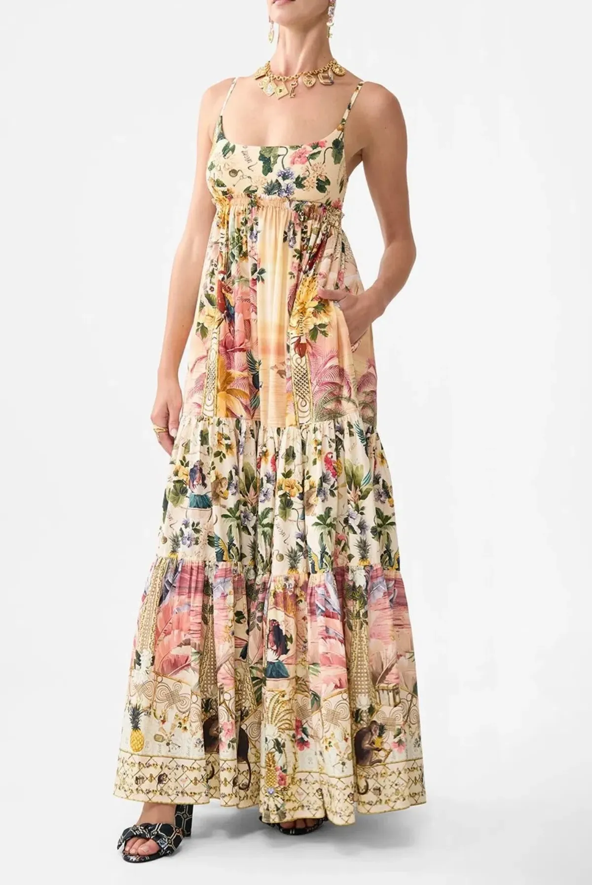 Camilla – White Lotus Long Dress With Jersey Bodice Sz M - Image 1