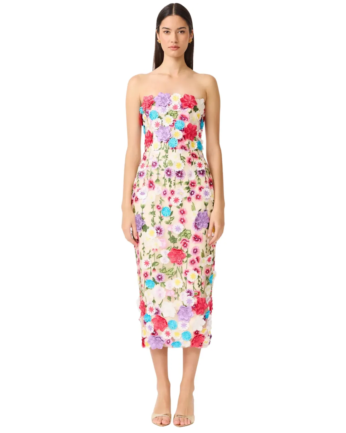 Elliatt Rosette Strapless Midi Dress Floral Size Large - Image 3