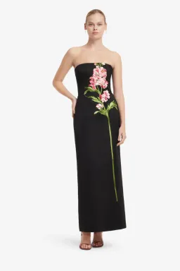 Leo Lin Rayna Embroidered Maxi Dress in Snapdragon Floral Print in Ebony Size 12 for rent on The Volte - image 1
