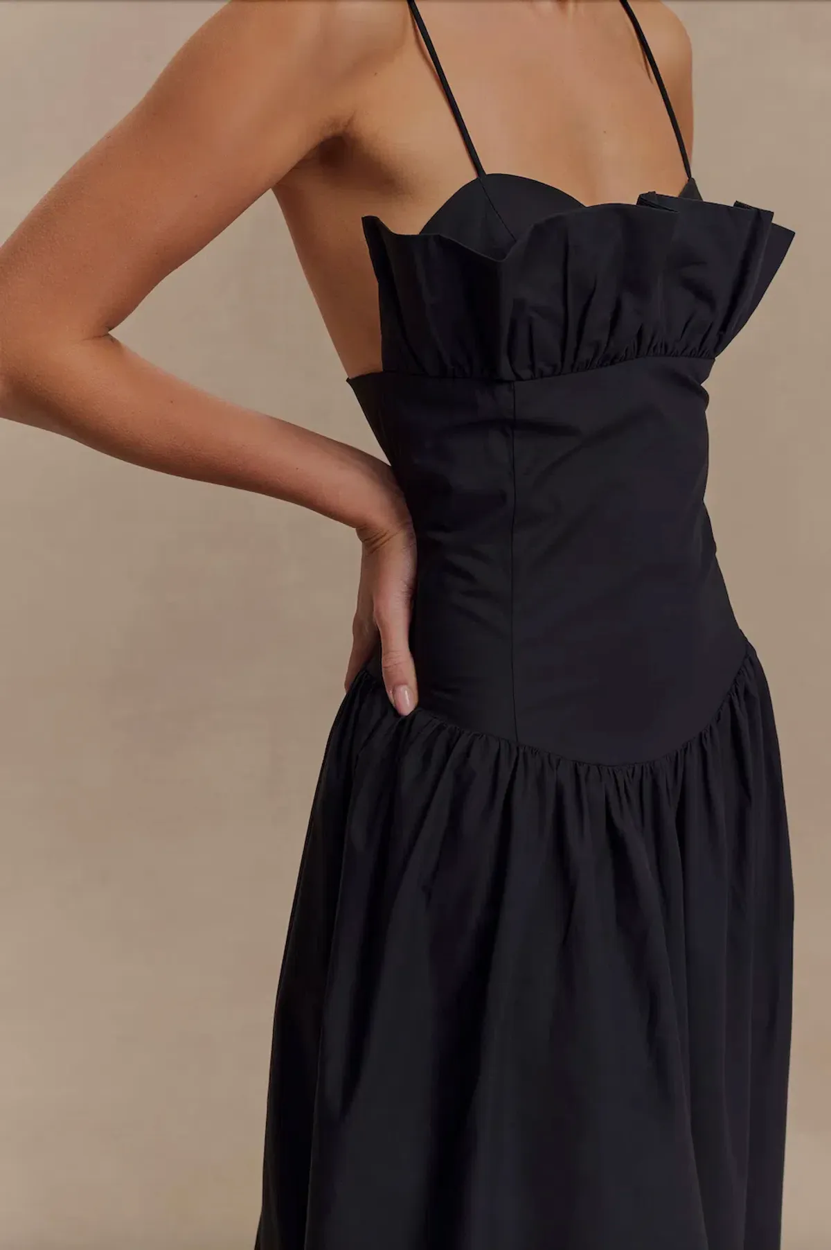 Meshki Cotton Frill Maxi Dress Black XXS - Image 4