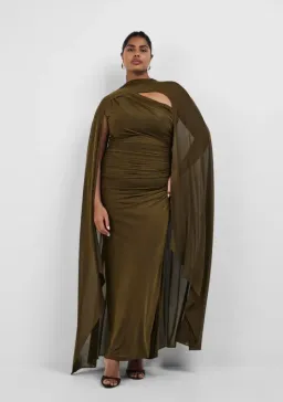 Sheike Hallie Gown Khaki Green With Cape Maxi Dress Sizes 18 for rent on The Volte - image 1