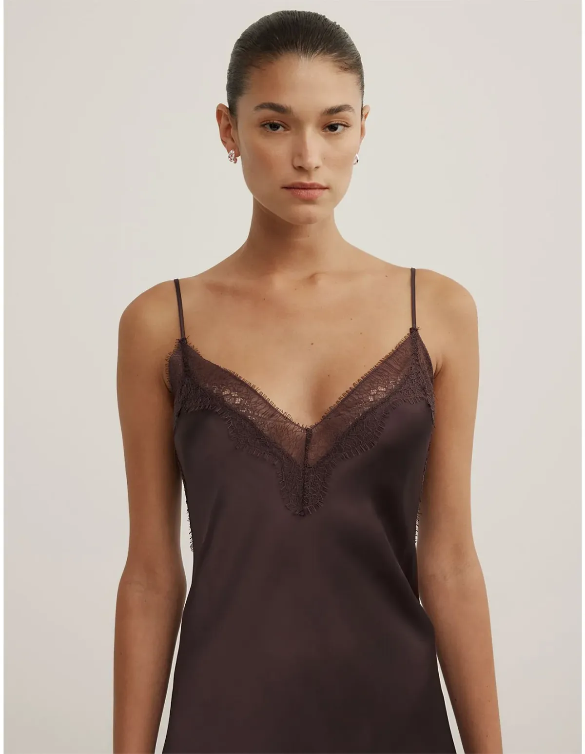 Witchery Lace Neck Slip Dress Size 12 AU Espresso - Image 2