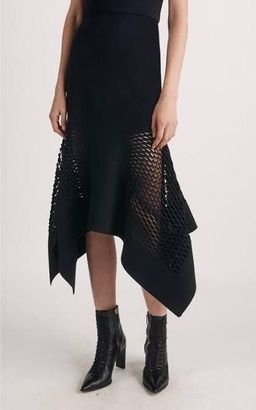 DION LEE honeycomb perf drape dress, navy blue / black, size 8 for rent on The Volte - image 2