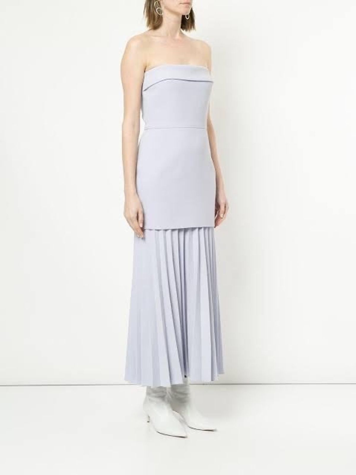 LINEAR CREPE PLEAT STRAPLESS DRESS - Image 1