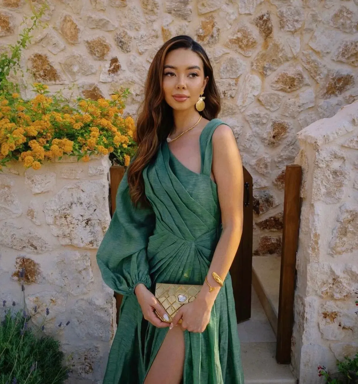 Leo Lin Abby One Shoulder Forest Green Dress Size 14 - Image 3
