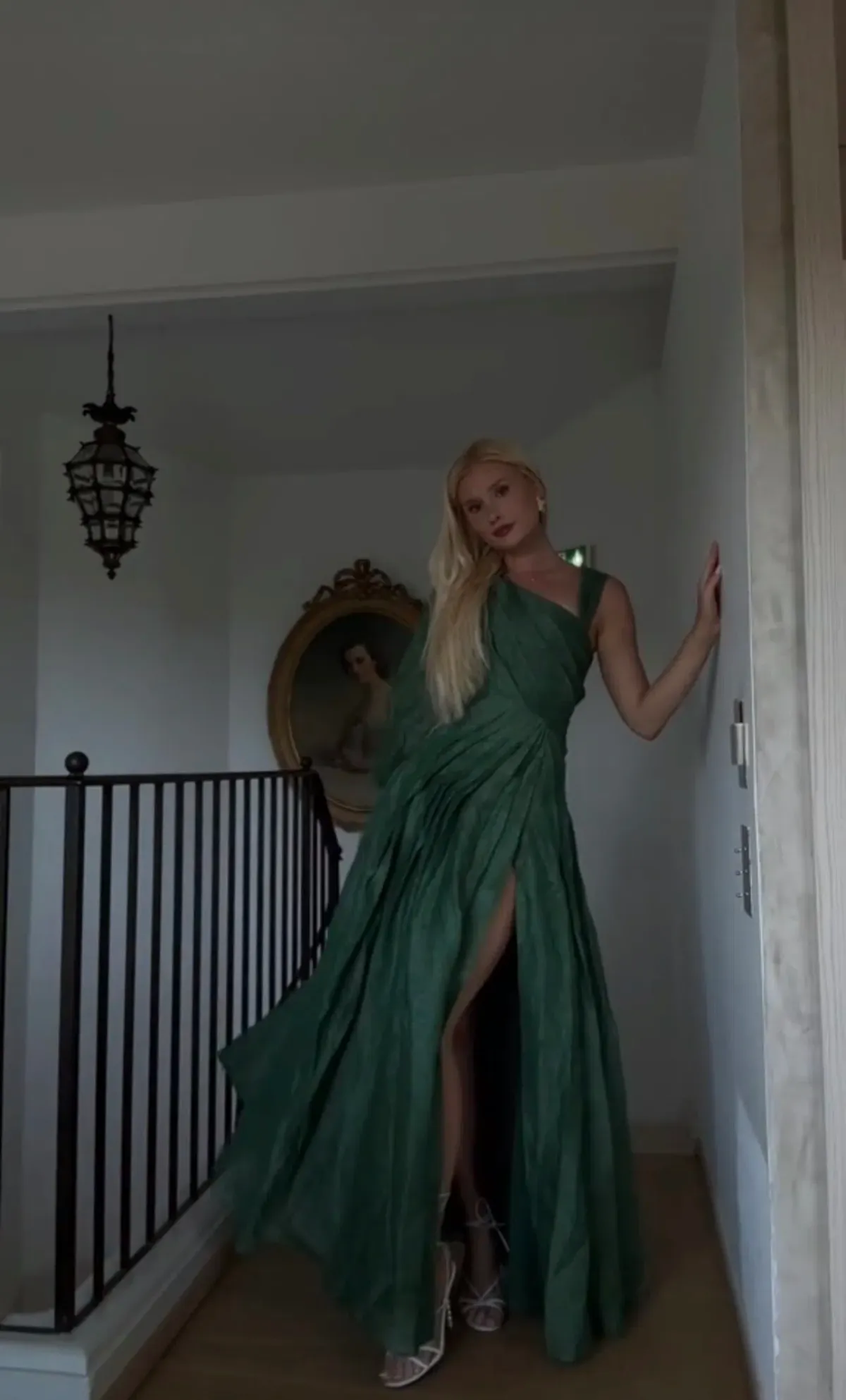 Leo Lin Abby One Shoulder Forest Green Dress Size 14 - Image 5
