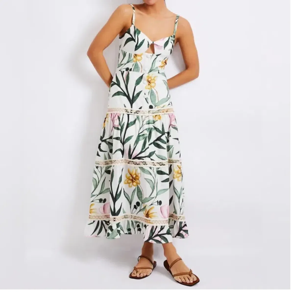 PatBo Jasmin Jute Trim MIDI Dress Size US 12 - Image 1