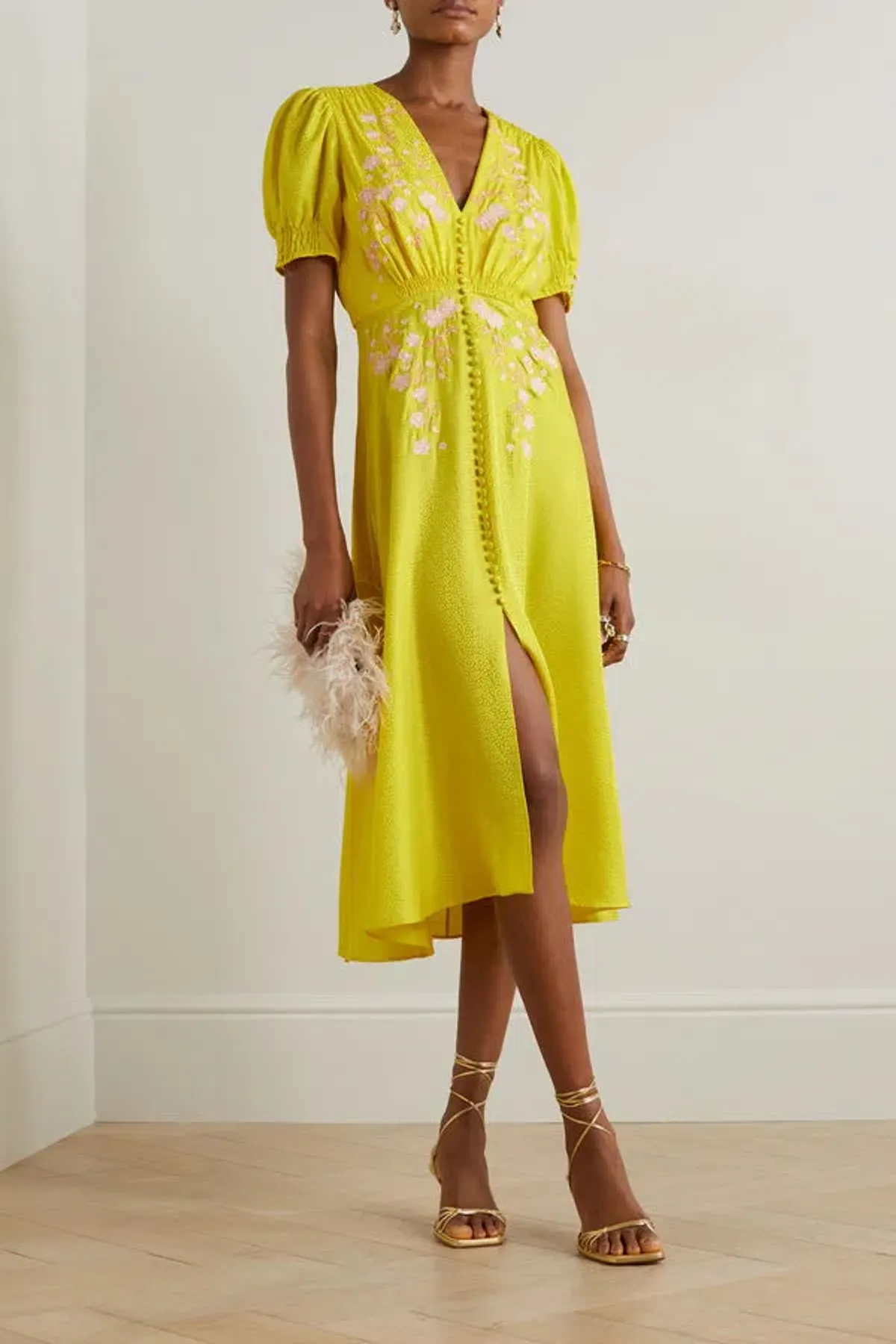 Saloni Yellow Lea Embroidered Silk Dress Size 8 - Image 5