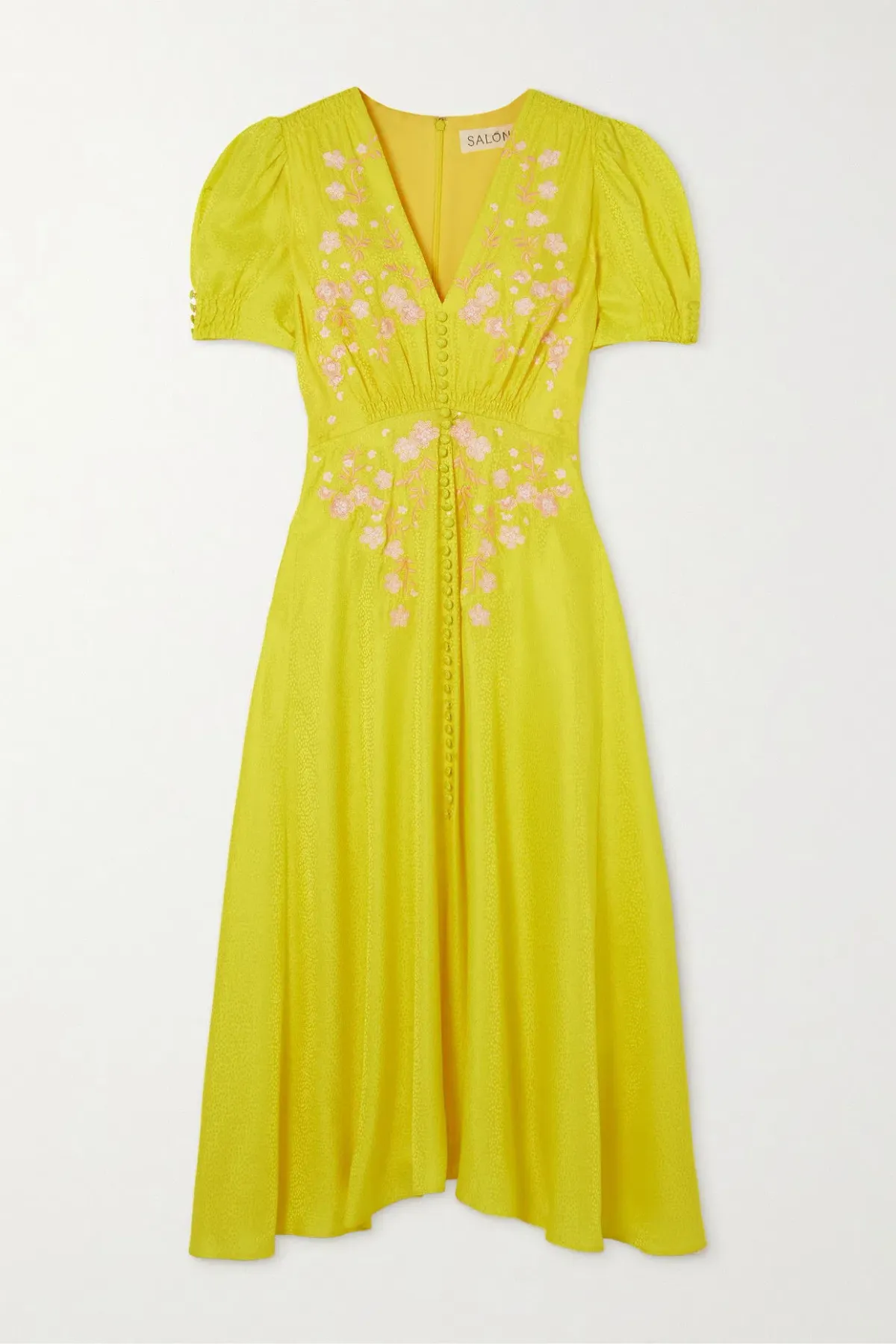 Saloni Yellow Lea Embroidered Silk Dress Size 8 - Image 2