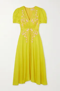 Saloni Yellow Lea Embroidered Silk Dress Size 8 for rent on The Volte - image 2