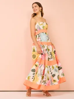 By Nicola Monet Tiered Maxi Dress In Potpourri/Melon Size 14 for rent on The Volte - image 2