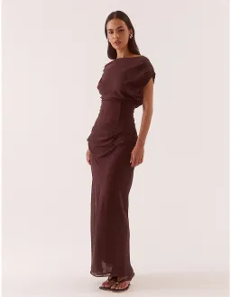 Sovere Ada Off Shoulder Dress Size 12 Chocolate for rent on The Volte - image 3