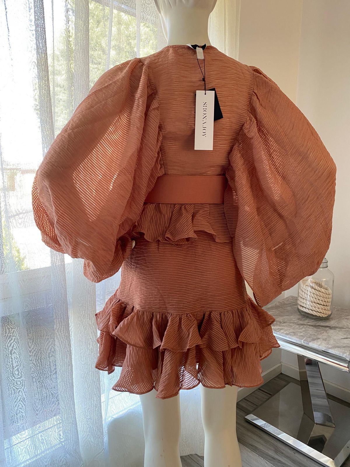 Charlotte Draped Mini Dress- Desert Rose - Image 4