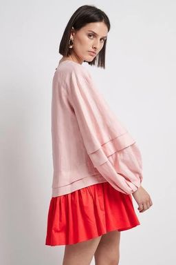 Aje Quietude Long Sleeve Mini Dress Red/Pink Size 4 for rent on The Volte - image 3