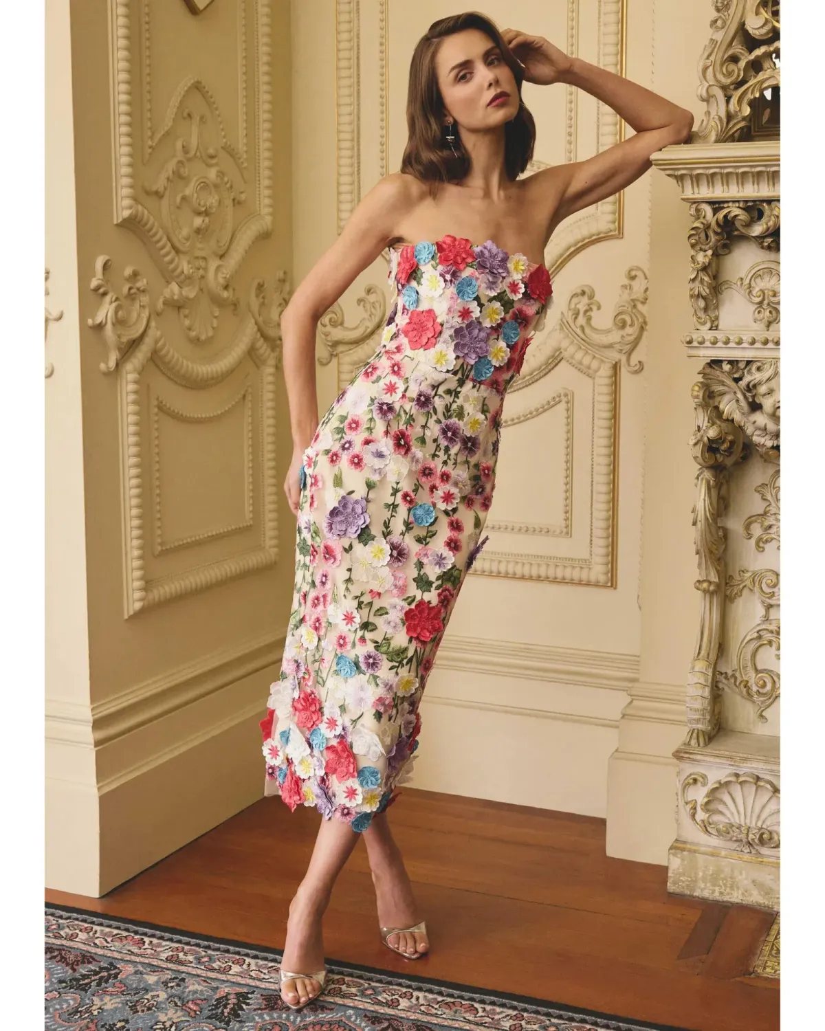 Elliatt Rosette Strapless Midi Dress Floral Size L - Image 1