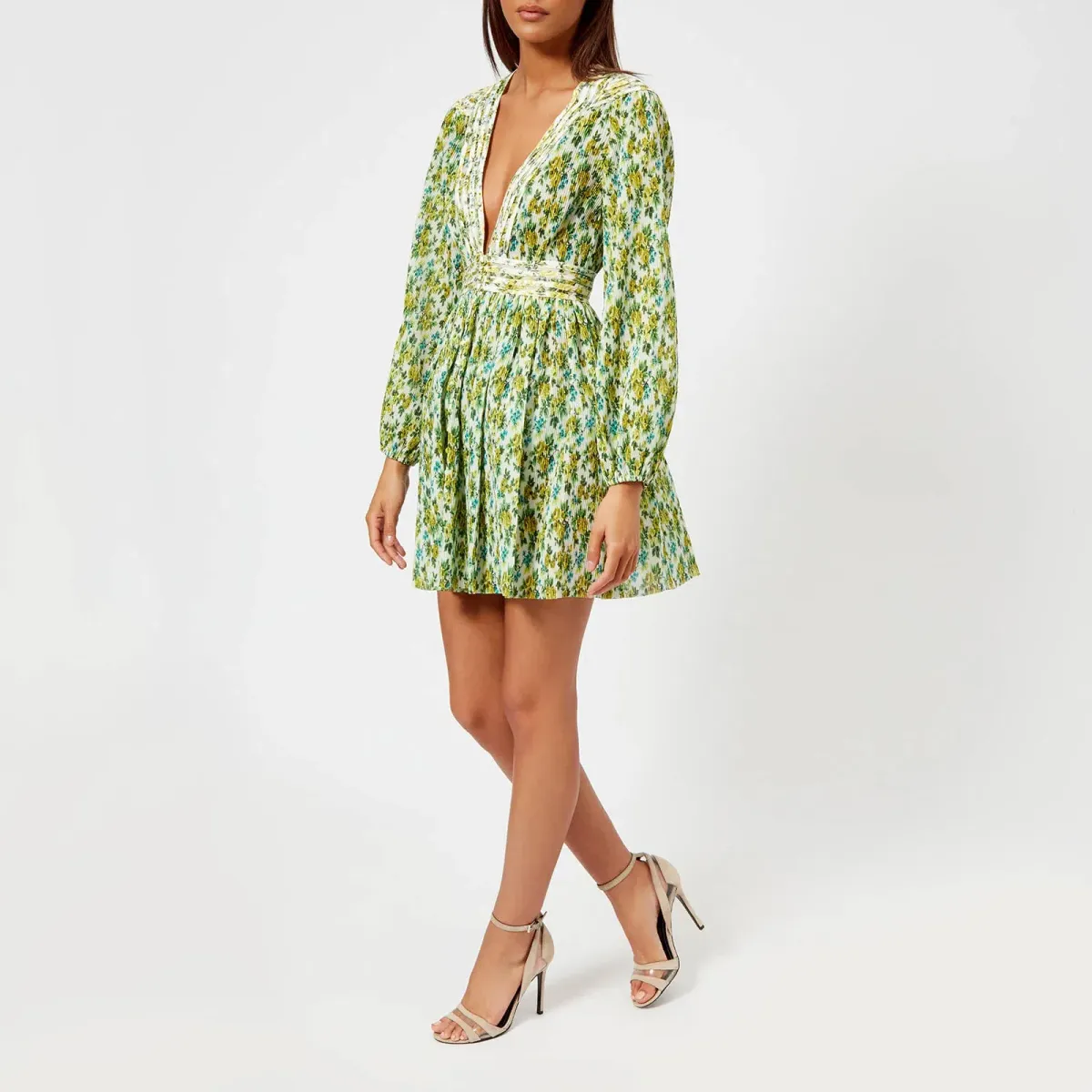 Zimmermann Golden Plisse Mini Dress Lemonade Acid Green Floral Size 8 / 0 - Image 2