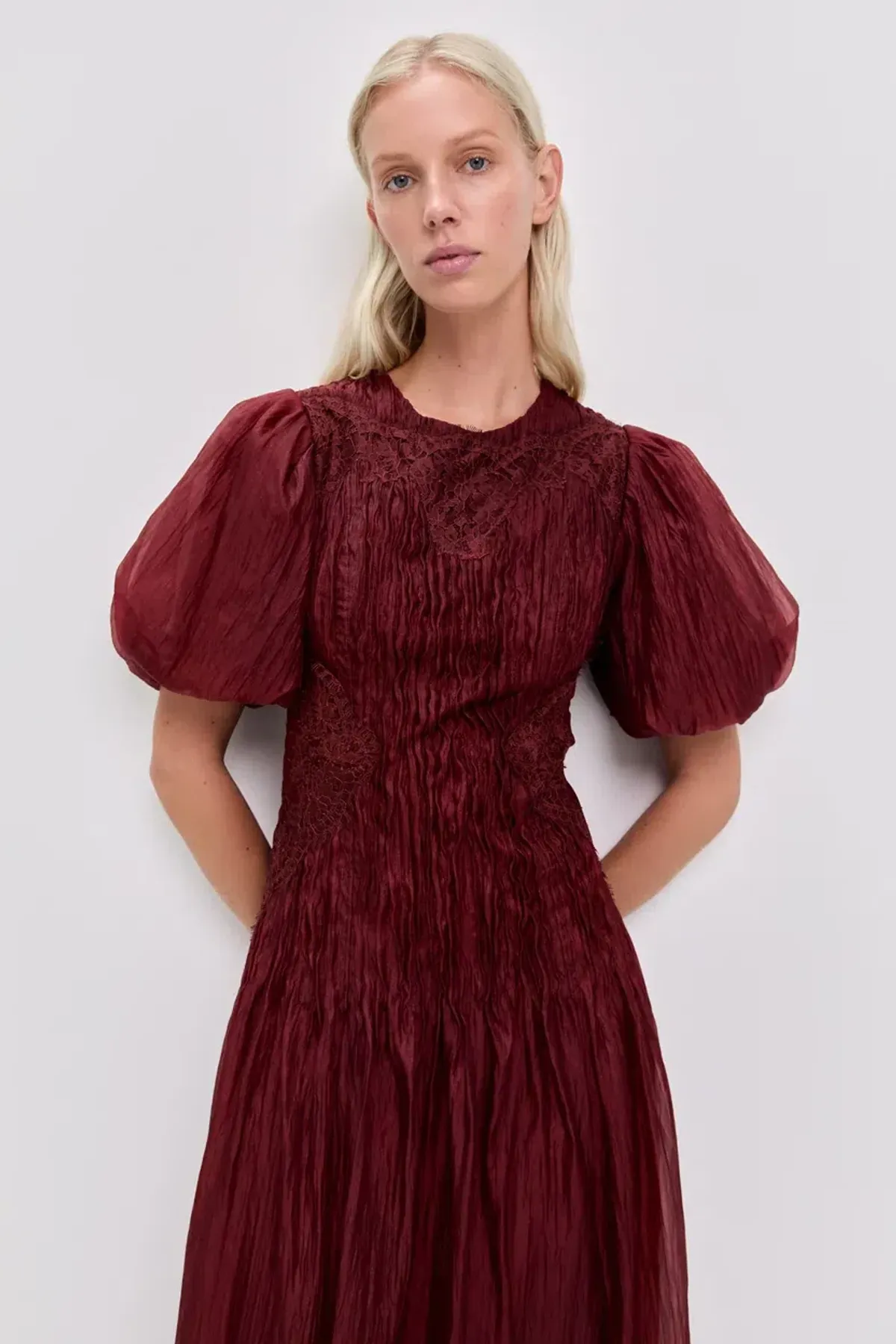 Aje Ophelia Lace Midi Dress Mahogany Size AU12 - Image 6