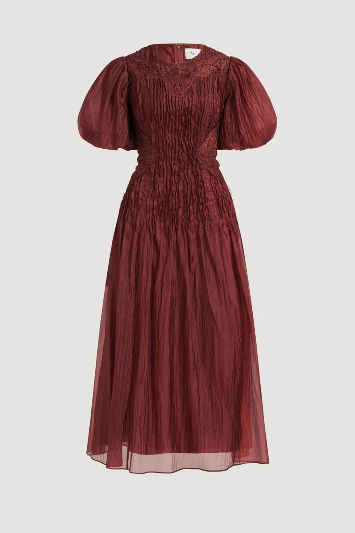 Aje Ophelia Lace Midi Dress Mahogany Size AU12 - Image 5