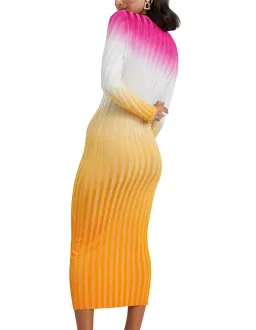 By Johnny Fuchsia Sunrise Ribbed Midi Dress Multi Size 8 for rent on The Volte - image 2