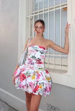 Aje violette Bubble Hem Mini Dress size 12 Collage Floral  for rent on The Volte - image 1
