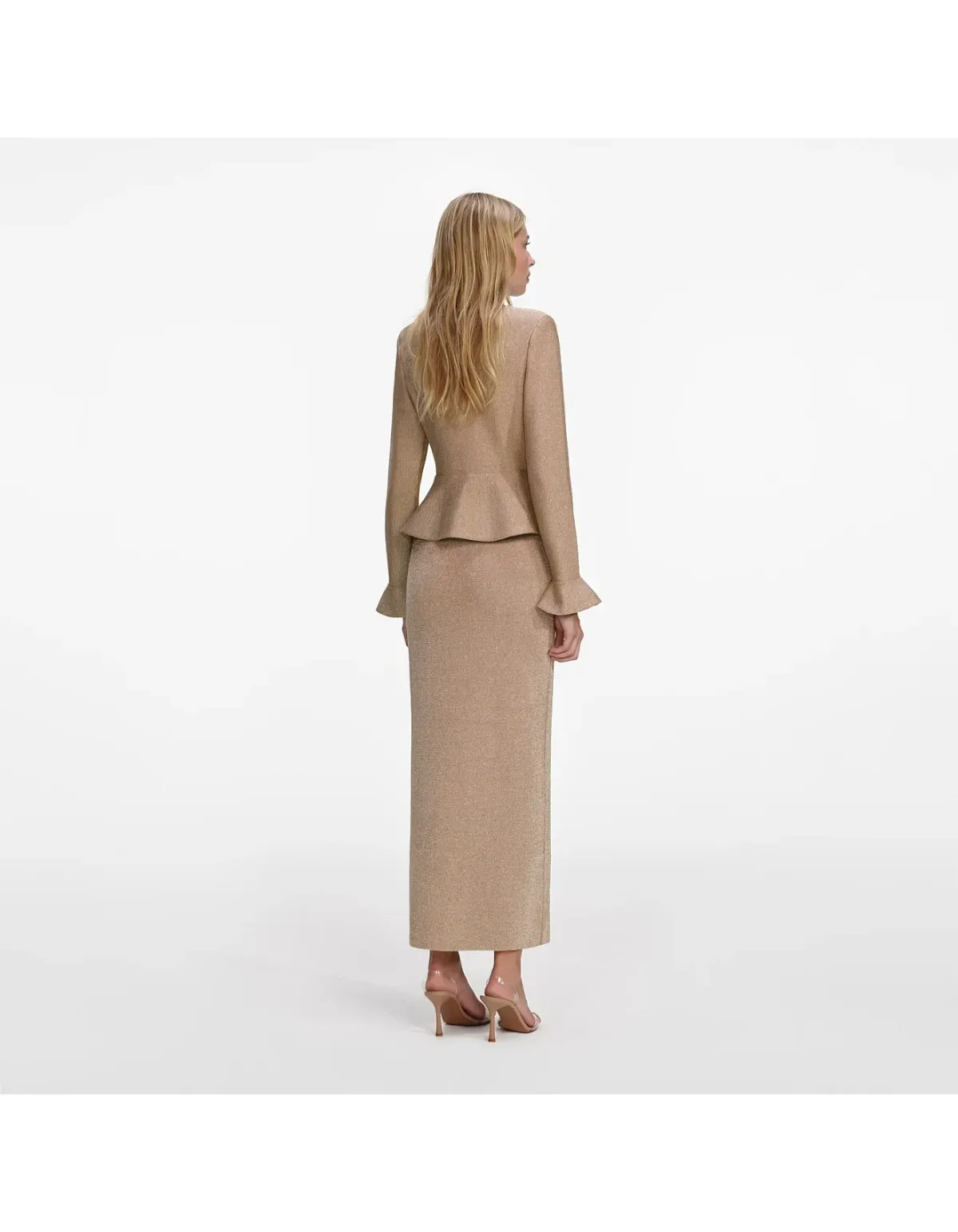 Self-Portrait Gold Crystal Trim Knit Midi Dress XS - Image 3
