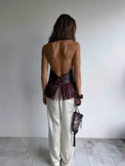 Holli Worldwide - Ana Leather Halter in Deep Bordeaux for rent on The Volte - image 4