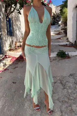 Mali Marea Rosabella Midi Skirt & Corset Mint for rent on The Volte - image 1