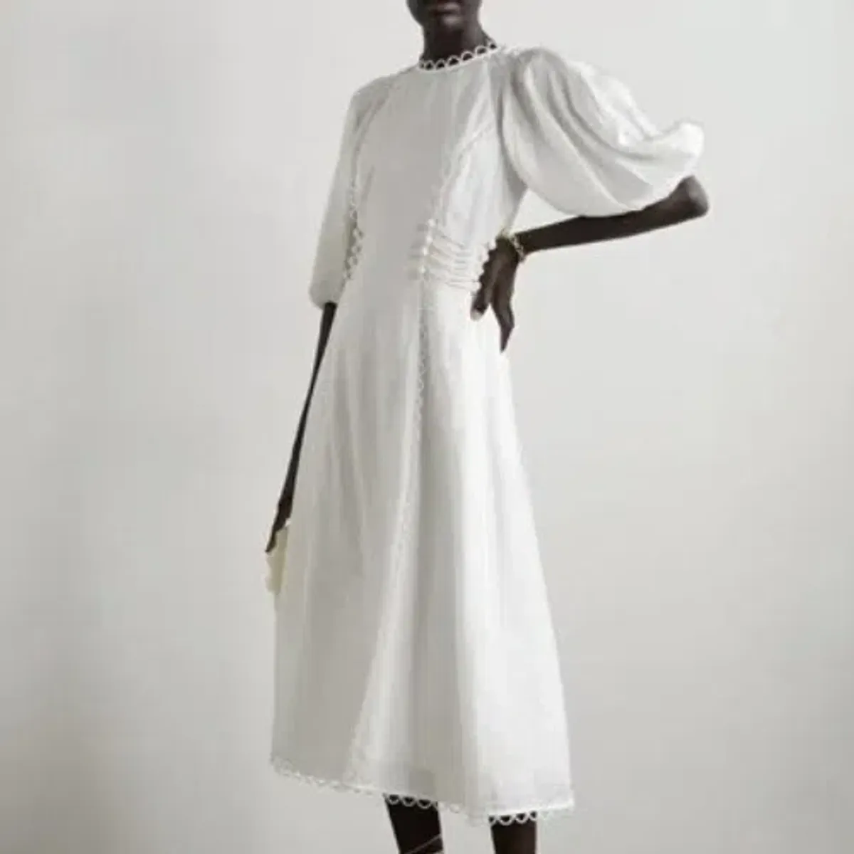 🤍ZIMMERMANN Rosa Button Detailed Lace Linen Midi Dress – Ivory White – Size 0 (AU 8)🤍 - Image 7