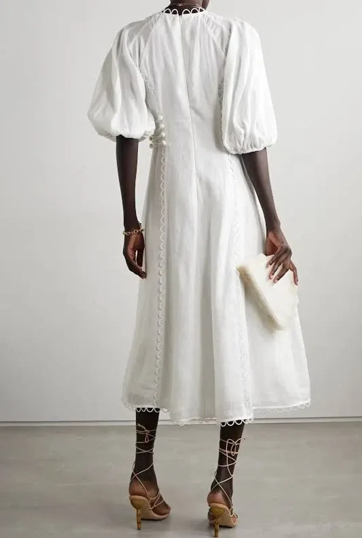 🤍ZIMMERMANN Rosa Button Detailed Lace Linen Midi Dress – Ivory White – Size 0 (AU 8)🤍 - Image 8
