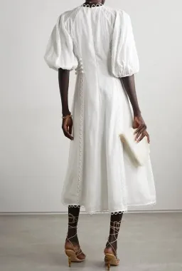 🤍ZIMMERMANN Rosa Button Detailed Lace Linen Midi Dress – Ivory White – Size 0 (AU 8)🤍 for rent on The Volte - image 8