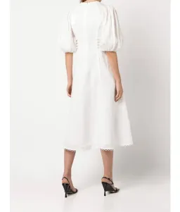 🤍ZIMMERMANN Rosa Button Detailed Lace Linen Midi Dress – Ivory White – Size 0 (AU 8)🤍 for rent on The Volte - image 3