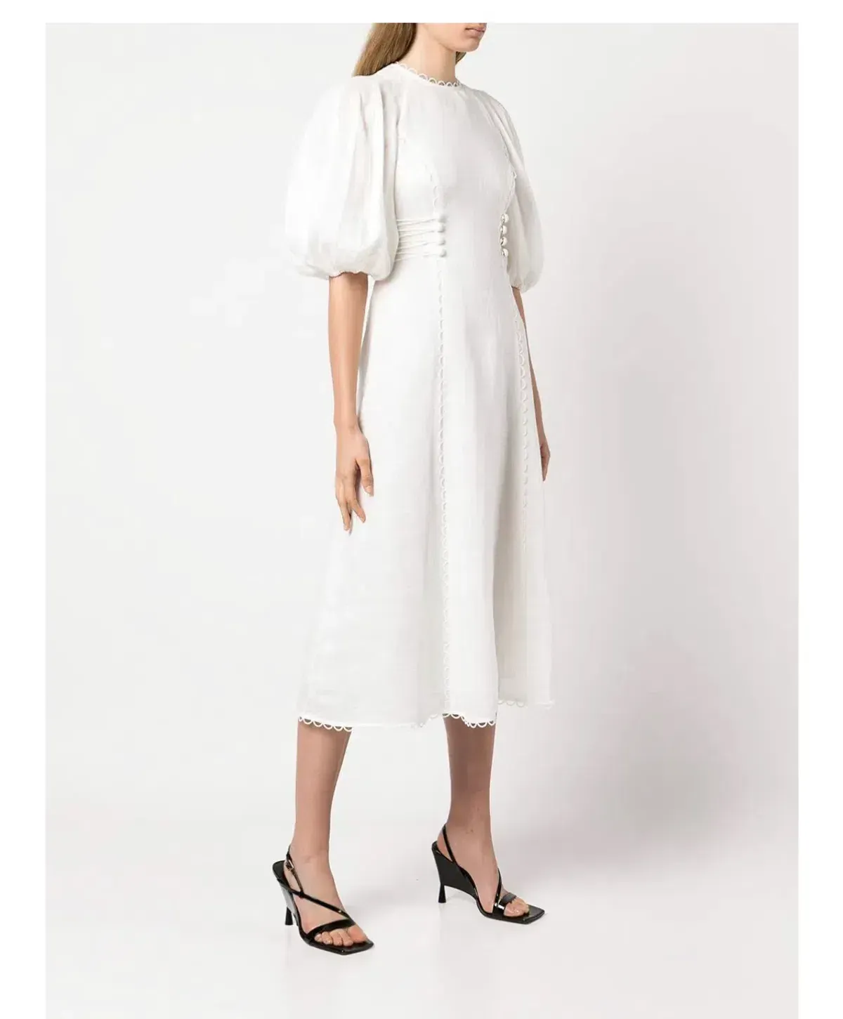 🤍ZIMMERMANN Rosa Button Detailed Lace Linen Midi Dress – Ivory White – Size 0 (AU 8)🤍 - Image 1