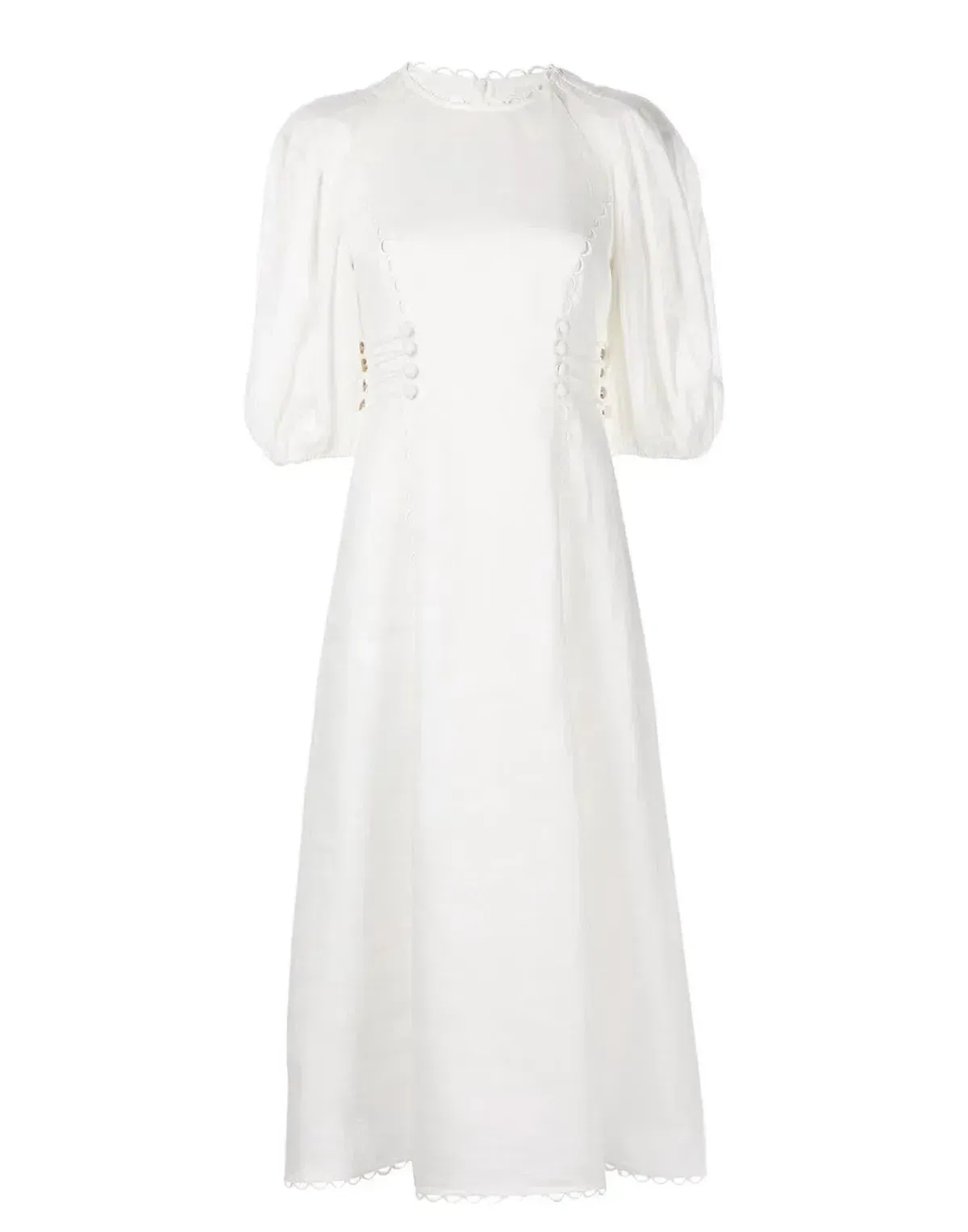🤍ZIMMERMANN Rosa Button Detailed Lace Linen Midi Dress – Ivory White – Size 0 (AU 8)🤍 - Image 4