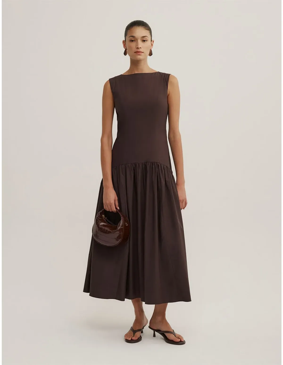 Witchery Basque Waist Dress Size 12 AU Espresso - Image 1