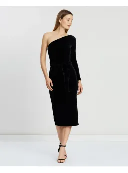 Bec & Bridge Velours One Shoulder Dress Black Size AU 6 for rent on The Volte - image 2