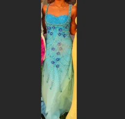 Custom Blue Beaded Sequin Maxi Dress Size 8  for rent on The Volte - image 3