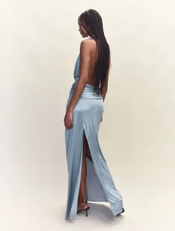 Courtney Zheng Selene Plunge Jersey Gown Blue size 8 for rent on The Volte - image 3