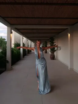 Courtney Zheng Selene Plunge Jersey Gown Blue size 8 for rent on The Volte - image 7
