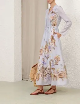 🩵 Zimmermann Coco Billow Maxi Dress Size 4 / AU 16 Silk Powder Blue Floral Print 🩵 for rent on The Volte - image 1