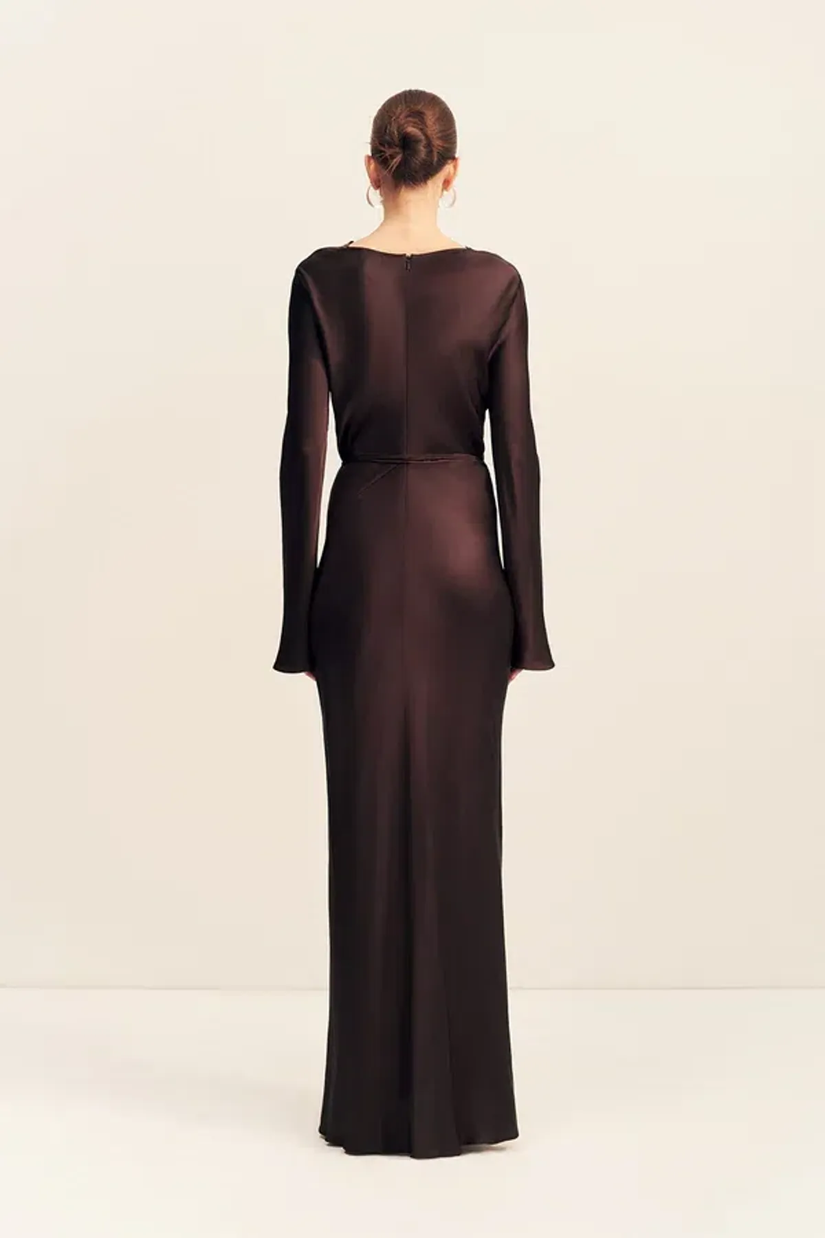 Shona Joy Agnes Long Sleeve Maxi Dress With Belt in Espresso - size 8 - Image 5