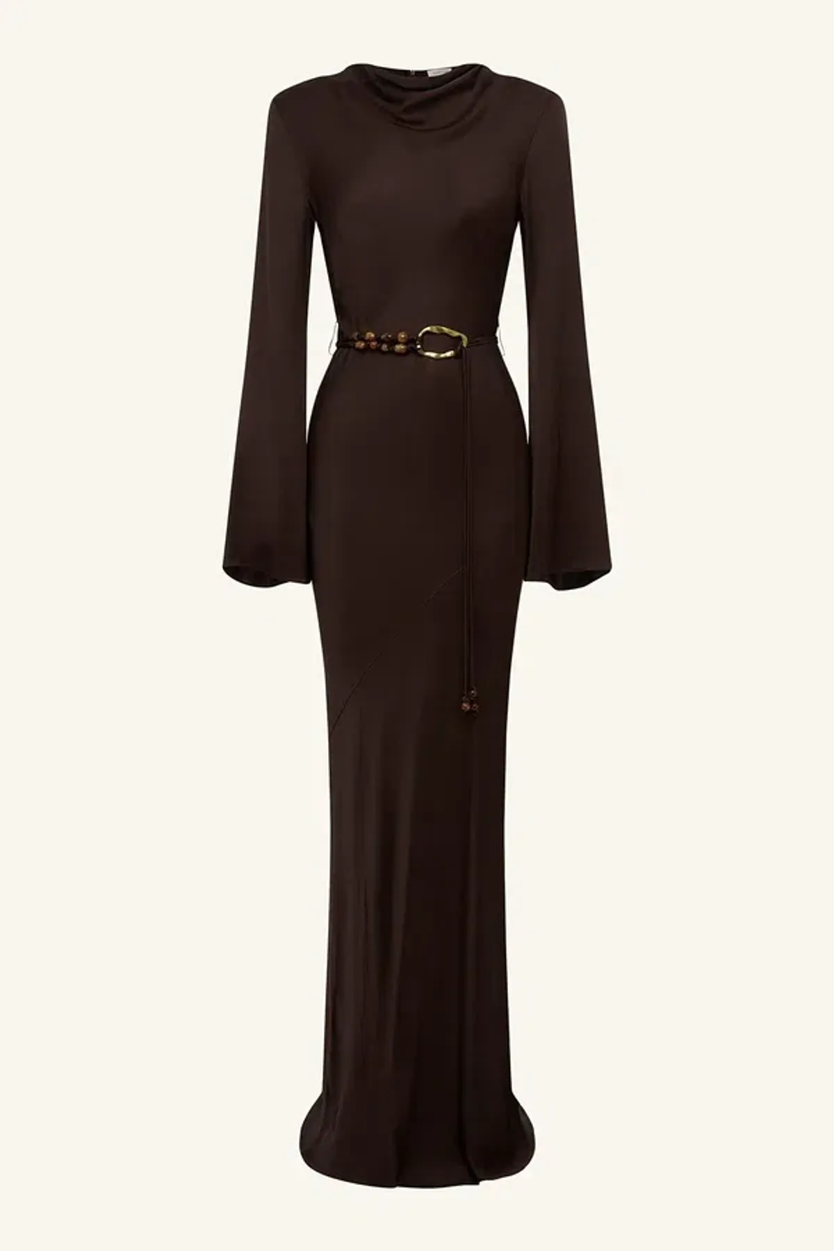 Shona Joy Agnes Long Sleeve Maxi Dress With Belt in Espresso - size 8 - Image 10