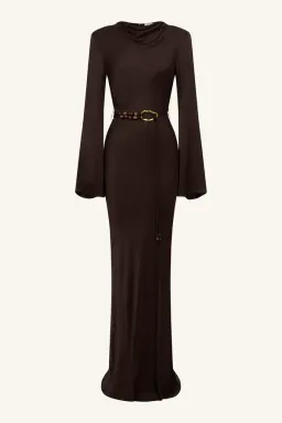 Shona Joy Agnes Long Sleeve Maxi Dress With Belt in Espresso - size 8 for rent on The Volte - image 10