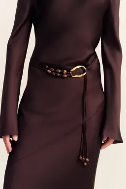 Shona Joy Agnes Long Sleeve Maxi Dress With Belt in Espresso - size 8 for rent on The Volte - image 9