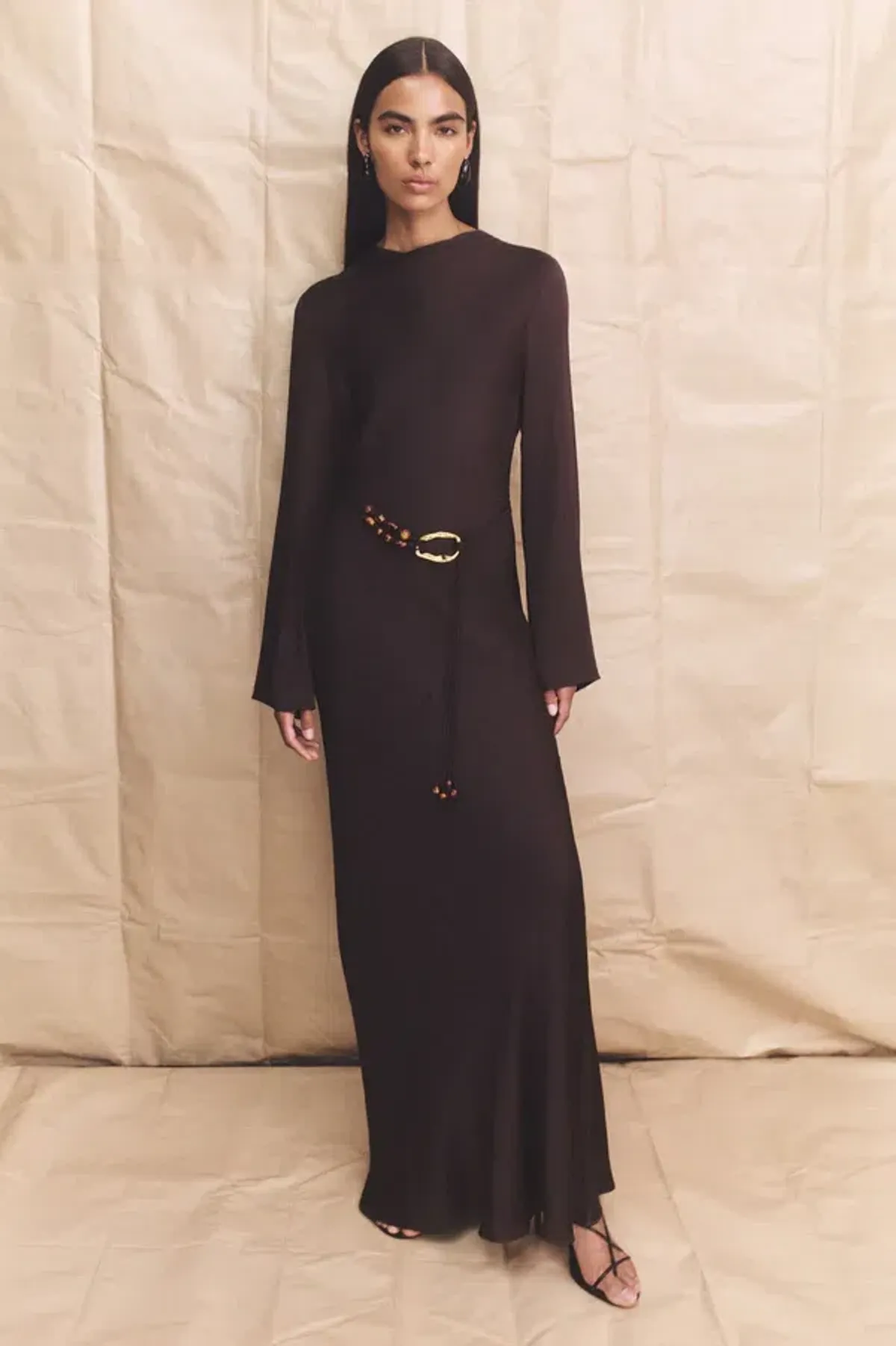Shona Joy Agnes Long Sleeve Maxi Dress With Belt in Espresso - size 8 - Image 7