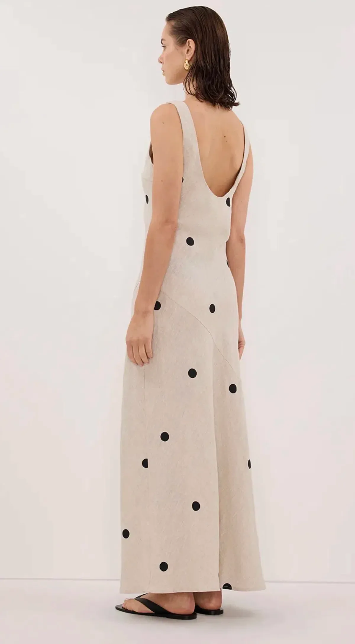 Beverly Natural Spot Linen Midi Dress Size 14  - Image 2