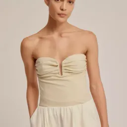 Venroy Ruched Strapless Bodice Pale Straw Size 6 for rent on The Volte - image 2